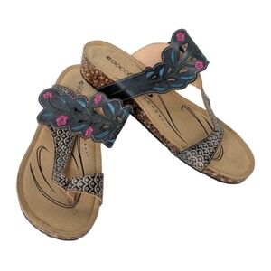 Socofy Bohemian Floral Patterned Wedge Thong Slide Sandals EU 42 US 11